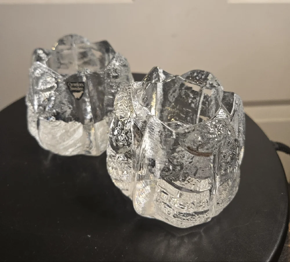 ORREFORS Crystal Sweden EDEN Leaf Votive Tealight Candle Holders Lars Hellsten